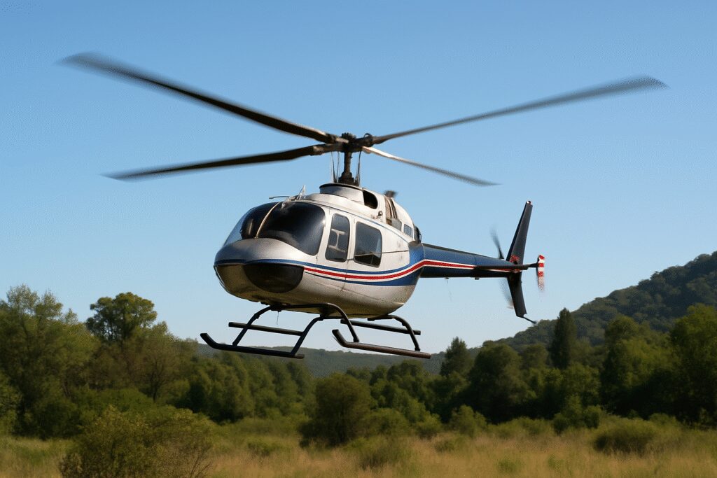 Hélicoptère en autorotation durant une manœuvre de sécurité en vol