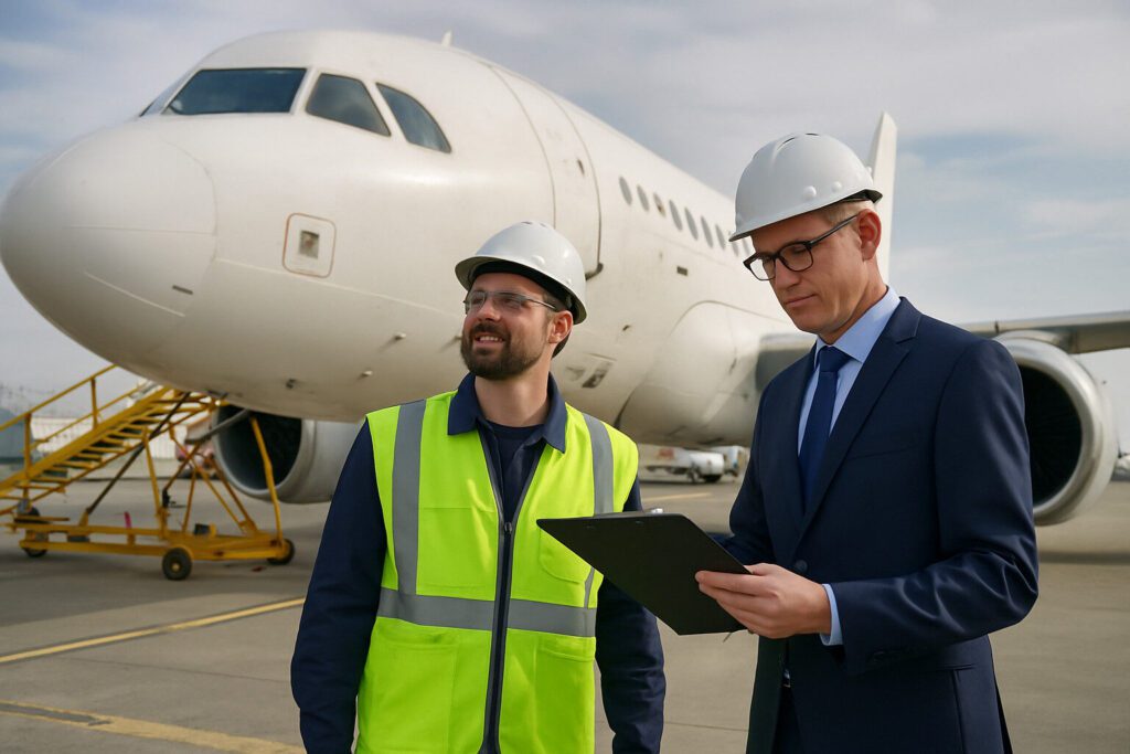 Radar aérien en fonctionnement avec un avion en approche dans un ciel clair.