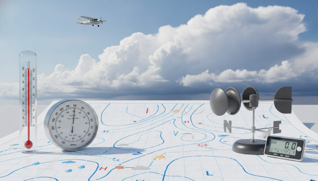 Instruments de météorologie, carte météo et cumulus — bases de la météo pour le BIA